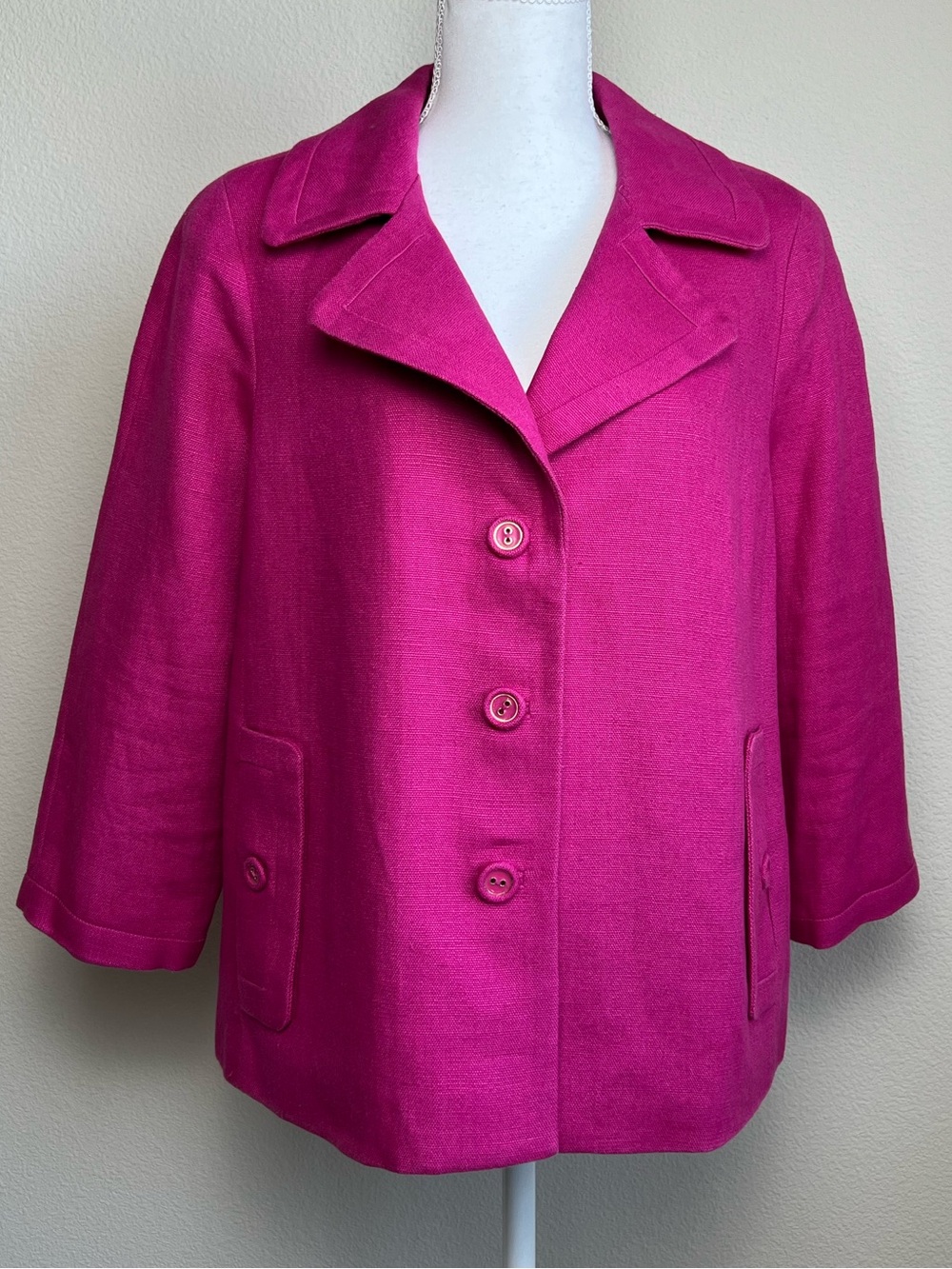 Talbots Fuchsia‎ Linen Jacket Barbiecore Career Sz 14P Old Money Fairy Preppy